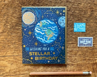 Stellar Birthday Card, Space Birthday Card, Foil Printed Card, Blank Inside