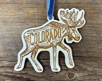 Colorado Moose Ornament, Colorado Christmas Ornament, Moose Ornament, Single Laser Cut Wood Ornament