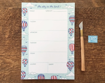 The Sky Is The Limit Weekly Desk Planner, Hot Air Balloon Pattern , 6.75 x 9.75 To Do Notepad