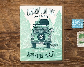 Congrats Adventure, Congratulations Card, Engagement Card, Wedding Card,  Letterpress Note Card, Blank Inside