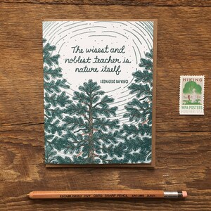 Leonardo Da Vinci Quote, Aanmoedigingskaart, Natuurkaart, Letterpress Wenskaart, Blanco Binnenkant