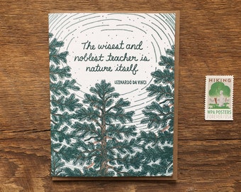 Leonardo Da Vinci Quote, Encouragement Card, Nature Card, Letterpress Greeting Card, Blank Inside