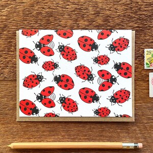 Ladybugs, Letterpress Note Card, Blank Inside
