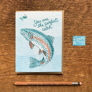 Perfekte Catch Love Karte, Angelkarte, Outdoor Karte, Letterpress Grußkarte, innen blanko