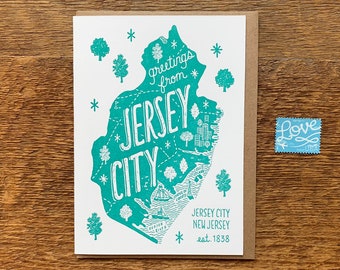 Letterpress Jersey City Greeting Card, Blank Inside