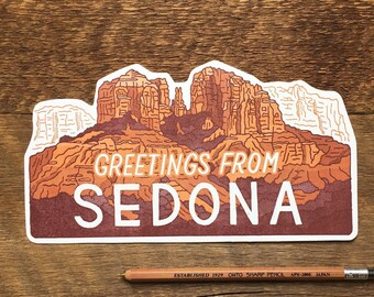 Sedona Postcard, Greetings from Sedona, Arizona, Single Die Cut Letterpress Postcard
