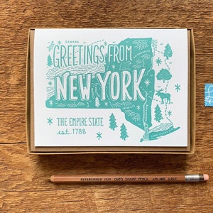 Biglietto d'auguri di New York, Saluti da New York, Set in scatola da 6, Biglietti per appunti piegati A2, Interno vuoto