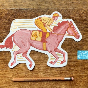 Saratoga Horse & Jockey Postcard, Salutations de Saratoga, New York, Single Die Cut Letterpress Postcard