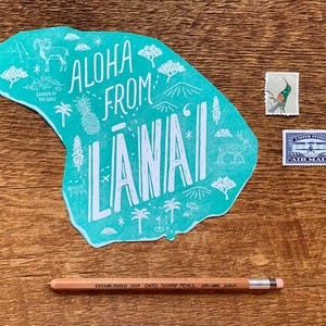 Carte postale de l’île Lanai, Aloha de Lanai Hawaii, Carte postale Die Cut Letterpress image 1