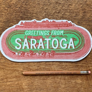 Cartolina Saratoga Race Track, Saluti da Saratoga, New York, Cartolina Letterpress Single Die Cut