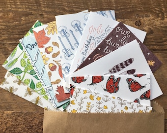 VENTE !! 10 pour 10 cartes de vœux, pochette mystère, cartes de vente, cartes de correspondance pliées typographiques secondes, vide à l'intérieur