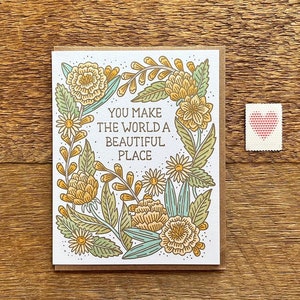 Wunderschöne Welt Karte, Liebeskarte, Blumenkarte, Freundschaftskarte, Letterpress Grußkarte, innen leer