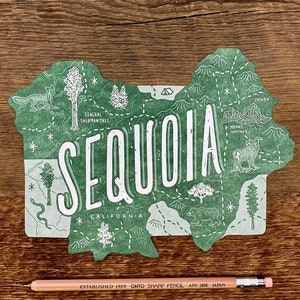 Cartolina di Sequoia, Parco Nazionale di Sequoia, Albero di Sequoia, Parchi della California, Cartolina del Parco Nazionale Die Cut Letterpress
