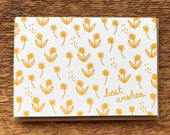 Best Wishes, Dandelion Card, Good Luck Card, Friendship Card, Letterpress Note Card, Blank Inside