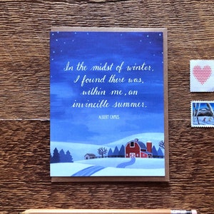 Cita de Albert Camus, Verano Invencible, Tarjeta de Cita Inspiradora, Tarjeta de Notas A2 Ilustrada