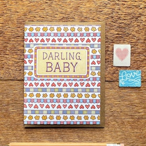 Darling Baby, Baby Card, Congrats Baby Card, Letterpress Note Card, Blank Inside
