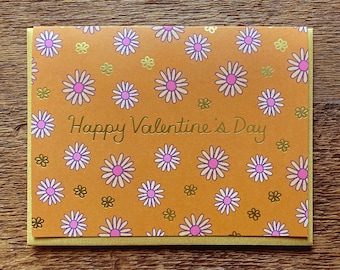 Happy Valentine's Daisies,  Daisy Pattern Valentine Card, Valentine's Day Card, Single Foil Greeting Card, Blank Inside