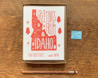 Idaho Greeting Card, Greetings from Idaho, Boxed Set of 6, A2 Folded Note Cards, Blank Inside