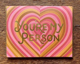 You're My Person, Hearts Love Card, Valentine's Day Card, Folded Greeting Card, Blank Inside