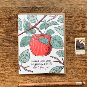 Geen zwaartekracht, val voor jou, liefdeskaart, letterpress notitiekaart, lege binnenkant