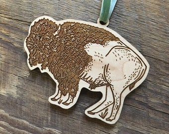 Bison Ornament, Buffalo Christmas Ornament, Laser Cut Wood Ornament
