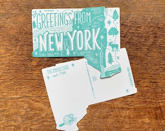 New York Postcard, Greetings from New York, Single Die Cut Letterpress State Postcard