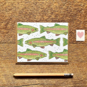 Regenbogenforelle, Montana Forelle Karte, Fliegenfischen Karte, Gefaltete Letterpress Grußkarte