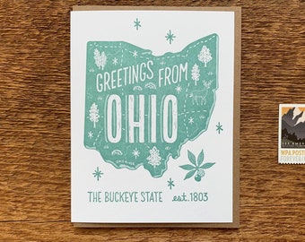 Ohio Greeting Card, Greetings from Ohio, A2 Folded Note Card, Blank Inside