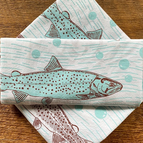 Trout & Fishing Flies Tea Towel Fly Fishing Gift Kitchen Etsy