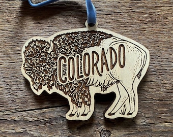 Colorado Bison Ornament, Colorado Christmas Ornament, Bison Ornament, Single Laser Cut Wood Ornament