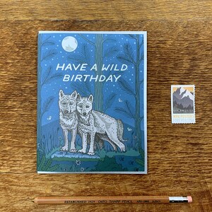 Wilde Wölfe Geburtstagskarte, Wilde Geburtstagskarte, folienbedruckte Grußkarte, innen leer