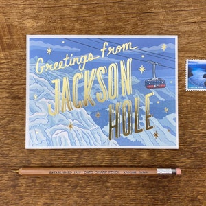 Cartão postal de Jackson Hole, Saudações de Jackson Hole, papel alumínio e cartão postal impresso digitalmente