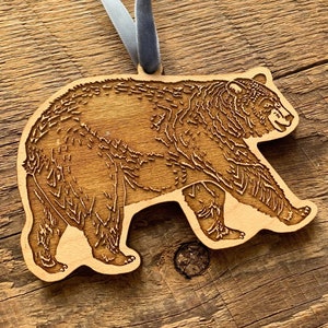 Black Bear Ornament, Black Bear Christmas Ornament, Single Laser Cut Wood Ornament