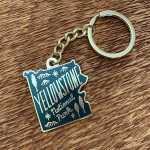 Yellowstone Enamel Keychain, Yellowstone National Park Map Keychain, Single Hard Enamel Keychain