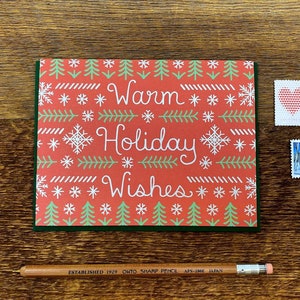 Warm Holiday Wishes Card, Warm Wishes Holiday Card, Christmas Sweater Pattern, Foil Printed Greeting Card, Blank Inside