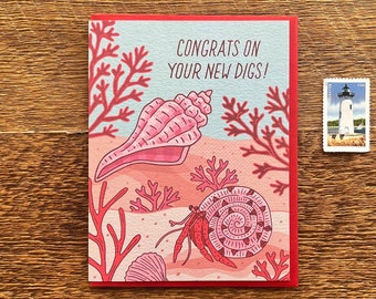 Congrats New Digs, Congratulations Card, New Home Card, Moving Card,  Letterpress Note Card, Blank Inside