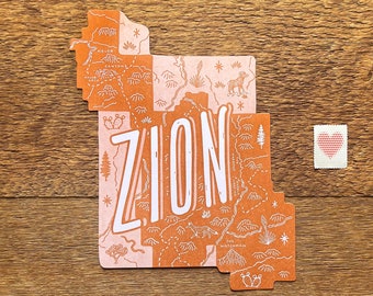 Zion Postcard, Zion National Park, Die Cut Letterpress National Park Postcard