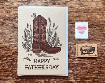 Happy Father's Day, Cowboy Boot, Folded Letterpress Card, Blank Inside