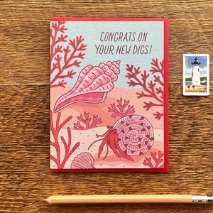 Congrats New Digs, Congratulations Card, New Home Card, Moving Card, Letterpress Note Card, Blank Inside image 1