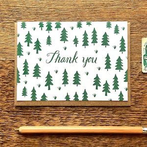 Carte de remerciement motif sapin, carte de correspondance pliée typographique, intérieur vierge