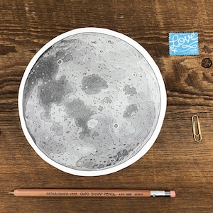 Carte postale de la lune, Art lunaire, Pleine Lune, Fly Me to the Moon, Carte postale d’illustration de lune, Carte postale typographique à découpe unique
