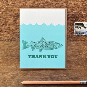 Trout Thank You, Fishing Card, Fishing Stationery, Single Letterpress Thank You Card, Blank Inside