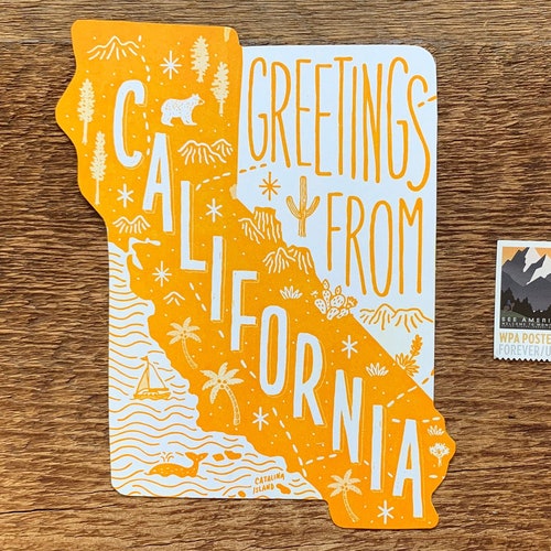California Postcard Greetings From California Die Cut Etsy