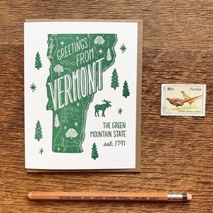 Cartão de felicitações de Vermont, mapa do estado de Vermont, estado de montanha verde, cartão de felicitações A2, vazio dentro