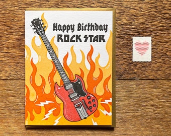 Happy Birthday Rock Star, Birthday Card - Folded Card, Blank Inside