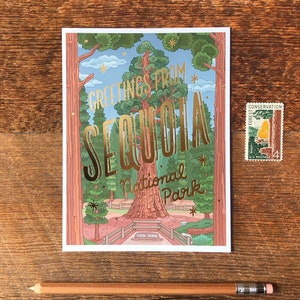 Sequoia National Park Postcard, Greetings from Sequoia National Park, Foil and Digitally Printed Postcard