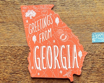 Carte postale de Géorgie, salutations de Géorgie, carte postale d'état de typographie découpée