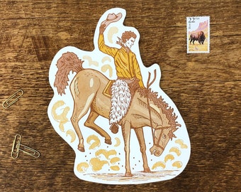 Bucking Bronco Postcard, Howdy Pardner, Cowboy Postcard, Bucking Bronco Postcard, Die Cut Letterpress Postcard