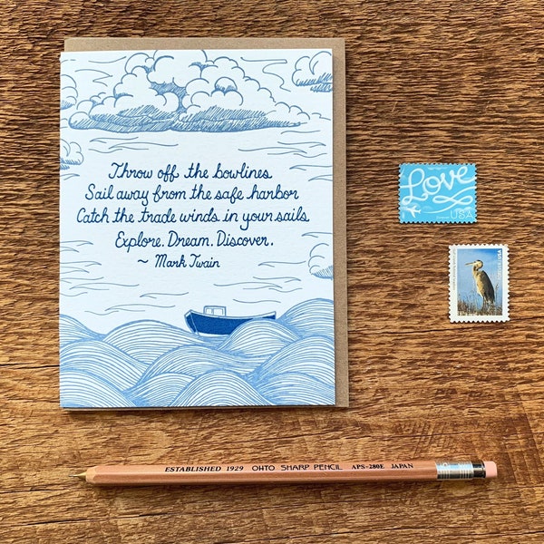 Mark Twain Quote, Letterpress Greeting Card, Inspirational Card, Twain Card