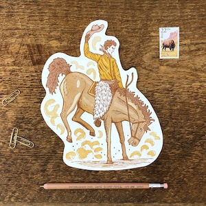 Bucking Bronco carte postale, Howdy Pardner, carte postale Cowboy, Bucking Bronco carte postale, Die Cut Letterpress carte postale